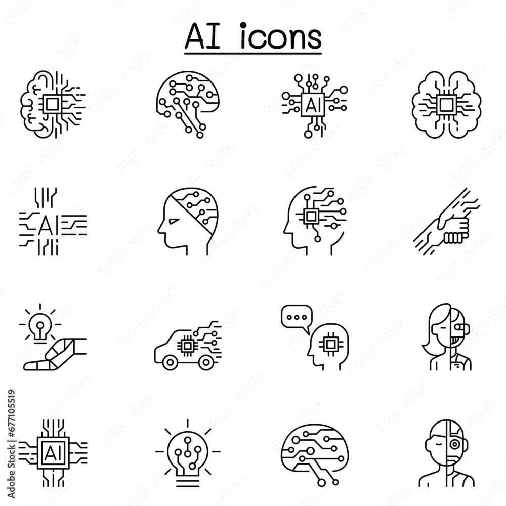 AI icon set in thin line style
