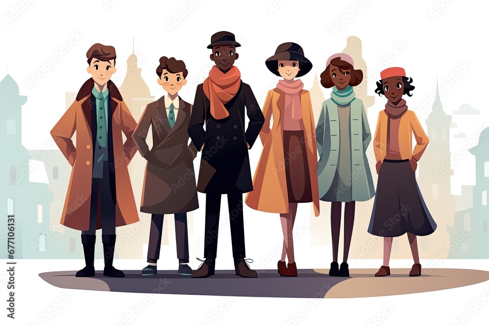 Illustration of a multiethnic group of people. Concept of a diverse and multicultural society.