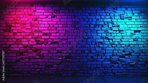 Lighting neon Effect red and blue on brick wall for background party happiness concept   For showing products or placing products. cyberpunk concept 