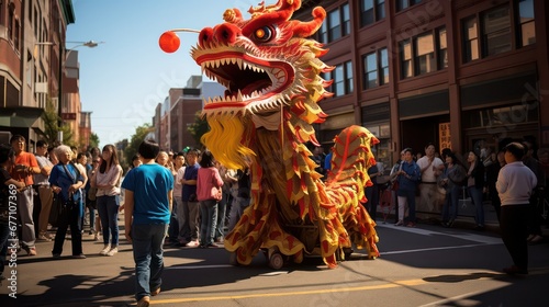 A Dragon Dance in Chinatown is a captivating and symbolic performance often seen during various celebrations, particularly during Chinese New Year. © Nattadesh