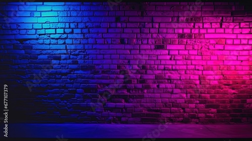 Lighting neon Effect red and blue on brick wall for background party happiness concept   For showing products or placing products. cyberpunk concept 