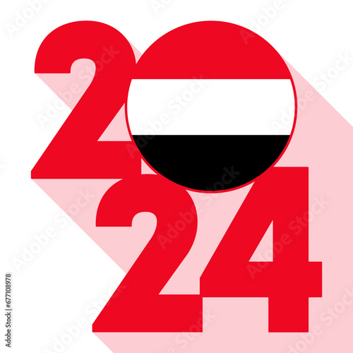 Free Download Happy New Year 2024, long shadow banner with Yemen flag inside. Vector illustration. - GFXLoad