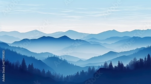 The concept of blue mountains covered in futuristic white mist ai generated image © harkamat