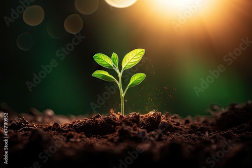 Emerging life. Beauty of young greenery in spring. Nurturing nature. Fresh start with seedlings and sunshine. Miracle of growth. Small sapling on sunlit day. Green tree