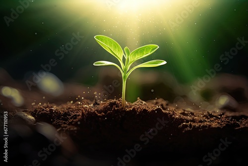 Emerging life. Beauty of young greenery in spring. Nurturing nature. Fresh start with seedlings and sunshine. Miracle of growth. Small sapling on sunlit day. Green tree