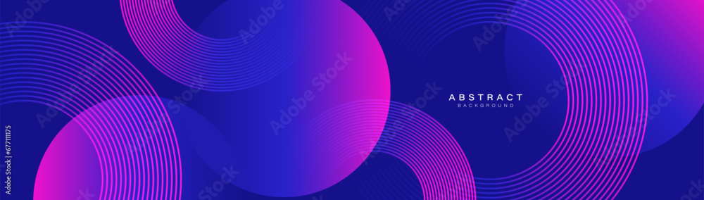 Blue and purple abstract banner with circular geometric shapes background. Modern futuristic hi-technology concept. Vector illustration