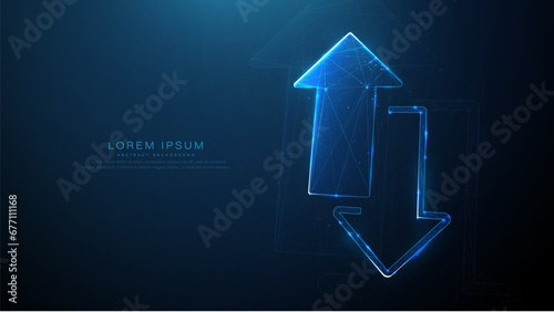 Double arrow icons. Upload download. Double reverse arrow. Transfer. Currency exchange sign. Business arrow target direction. Low polygon, lines, Starry, and style design. Illustration vector