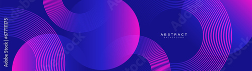 Blue and purple abstract banner with circular geometric shapes background. Modern futuristic hi-technology concept. Vector illustration