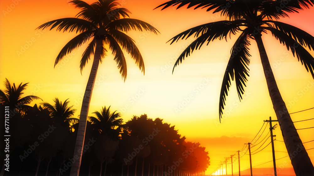 Obraz premium 夕焼け, サマータイム, アイランズ, 旅行, ハワイ, バカンス, オレンジ,サンセット