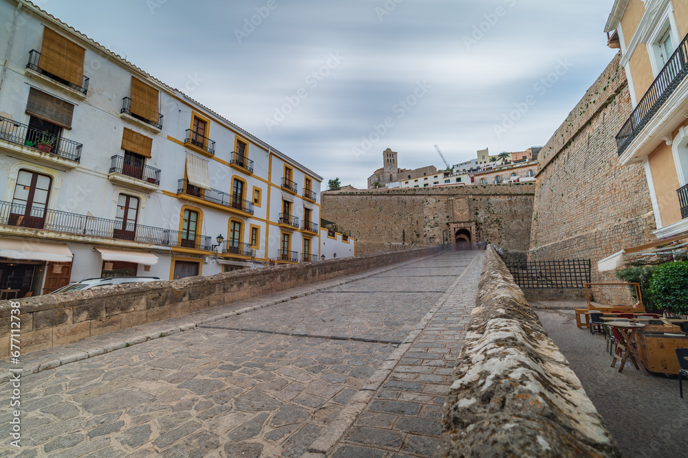 Long Exposure of the Entrance Ramp to Ancient Ibiza City Downtown