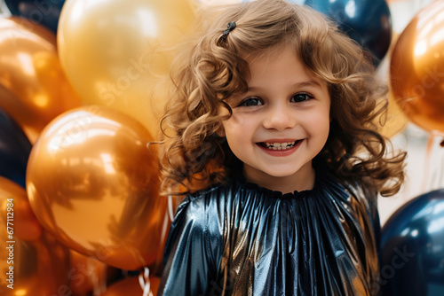 smiling girl in a party with shiny balloons