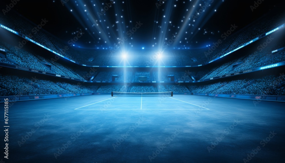 Deserted grand arena   serene tennis court basking in enchanting solitude and tranquility - obrazy, fototapety, plakaty 