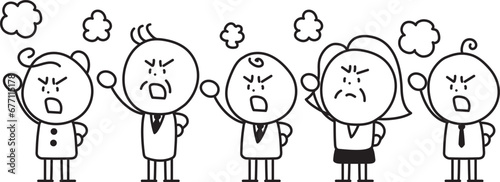シンプルな線画の拳を振り上げる人のイラストセット