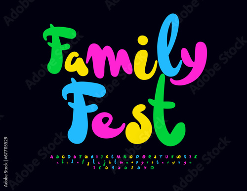 Vector colorful banner Urban Fest.  Bright playful Font for Kids. Creative Alphabet Letters and Numbers