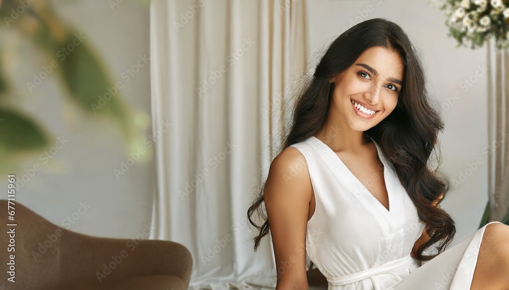 commercial studio portrait of European woman smiling dental beauty advertising