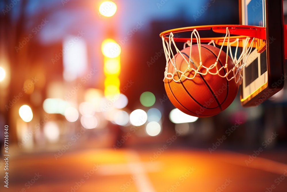 Exhilarating basketball effortlessly gliding through the hoop with remarkable speed and precision
