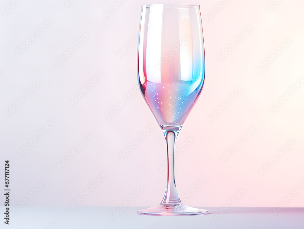 Christmas and new year Champagne wine glass on pink and blue gradient background. 3D Rendering Christmas and new year Champagne wine glass on pink and blue gradient background. 3D Rendering