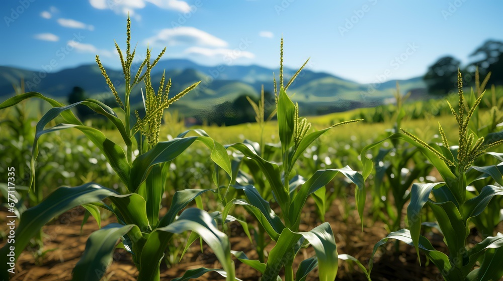 Organic maize farm or corn field seeding