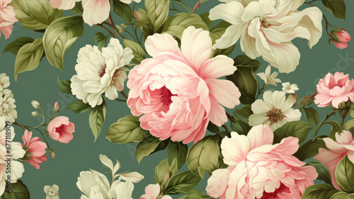Fototapeta Naklejka Na Ścianę i Meble -  Seamless pattern with peony flowers. Vintage floral background.