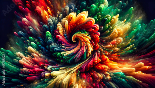 An abstract image showcasing a vibrant vortex of colors swirling into a dynamic centerpiece. Generative AI