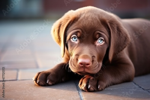 Cute young labrador puppy with a happy and playful expression.