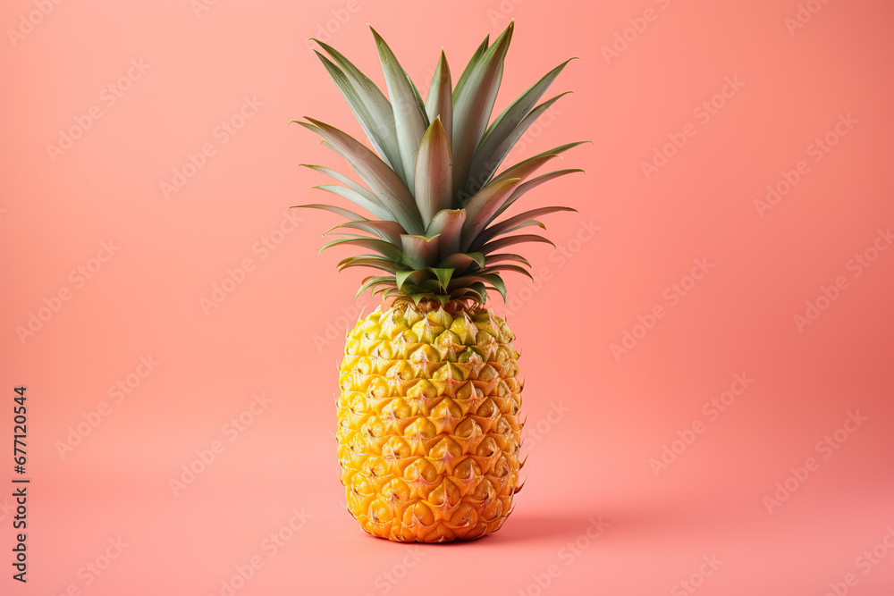Gold Pineapple on a pink background, top view, copy space. Summer background concept.Pink Pineapple Paradise Gold Pineapple on a pink background, top view, copy space. Summer background concept.Pink Pineapple Paradise