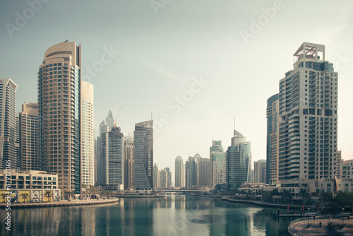 Photography Dubai marina cityscape from the channel bridge