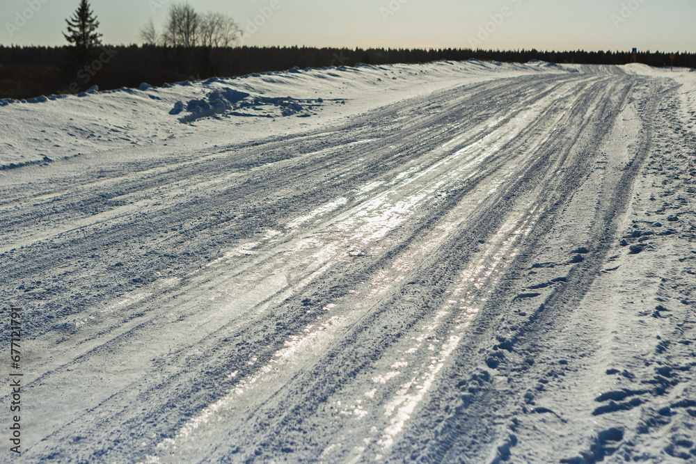 Fototapeta premium Slippery Winter road in a tundra