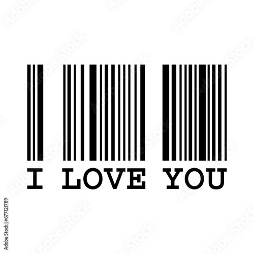 Logo del día de San Valentín. Código de barras con texto i love you con líneas para su uso en felicitaciones y tarjetas