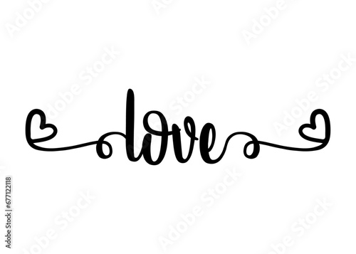 Logo con palabra en texto manuscrito love con raya de decoración de caligrafía con corazón para su uso en tarjetas y felicitaciones de San Valentín
