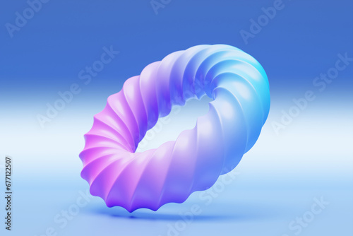 Geometric element in shape of  pink and blue 3d torus. Round realistick ring tor set isolated, 3d illustration photo