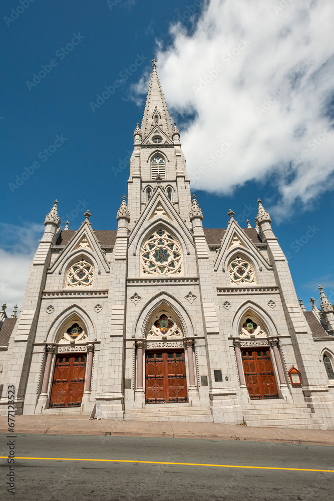 Saint Mary's Cathedral Basilica built in XIX century from the local granite, downtown core of Halifax, Nova Scotia, Canada