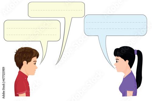 vector illustration of girl and boy chatting