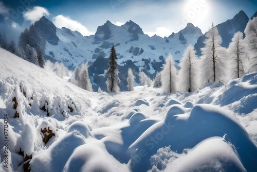 Fresh fallen snow in the Bernese Alps near Lenk, Switzerland.