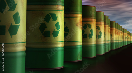Recycling ecology reuse barrels in row