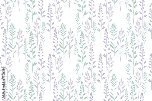 seamless floral pattern. Seamless pattern herbs and flowers painted silhuettes on white. Line art vector background. Vector EPS 10
