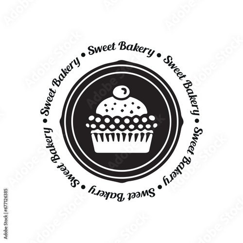 illustration of a cupcake with cream. Sweet cupcake logo for any business especially for cakery  bakery  cake shop  cafe. Simple Illustration of cake with candy. Vector EPS 10
