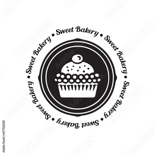 illustration of a cupcake with cream. Sweet cupcake logo for any business especially for cakery, bakery, cake shop, cafe. Simple Illustration of cake with candy. Vector EPS 10