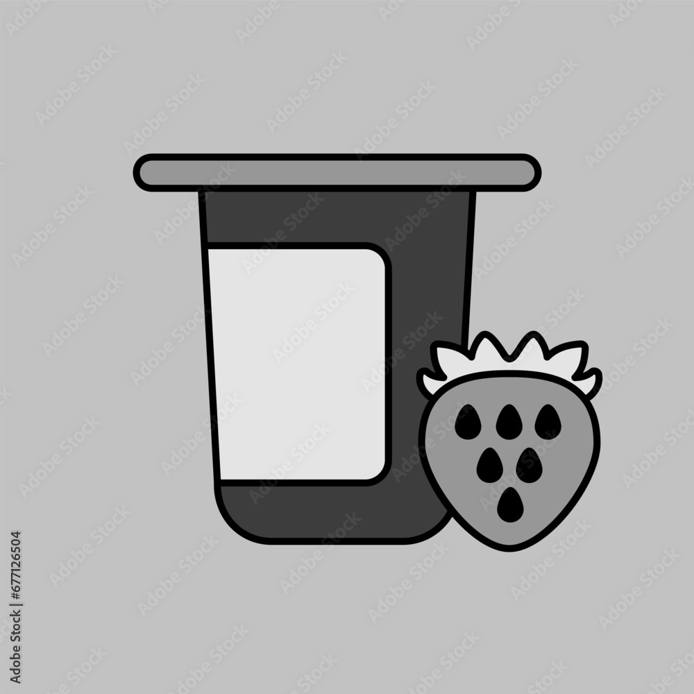 Yogurt cup with flavor strawberry vector icon Yogurt cup with flavor strawberry vector icon