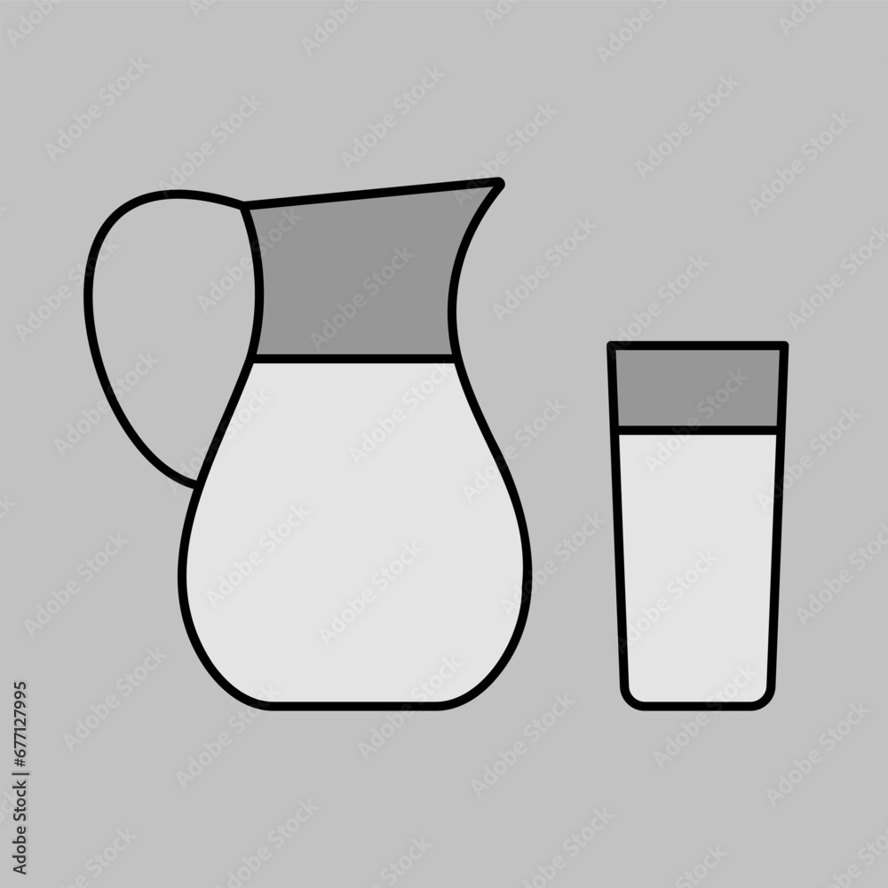 Milk jug and glass of milk vector grayscale icon Milk jug and glass of milk vector grayscale icon