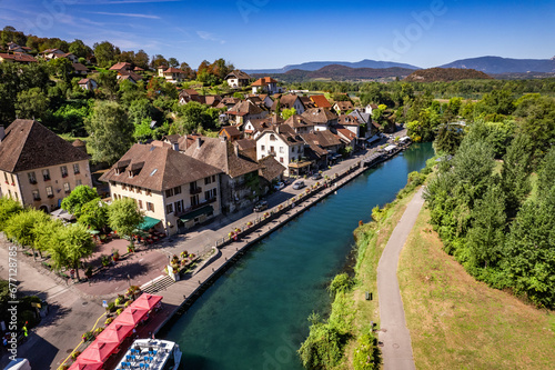 Aerial view of Chanaz, Canal de Savieres in Savoie, France photo