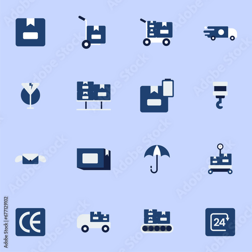 Logistics icon set. Containing distribution, shipping, transportation, delivery, cargo, freight, route planning, supply chain, export and import icons. Solid icon collection.