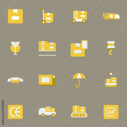 Logistics icon set. Containing distribution, shipping, transportation, delivery, cargo, freight, route planning, supply chain, export and import icons. Solid icon collection.