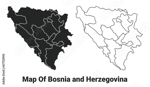 Vector Black map of Bosnia country with borders of regions