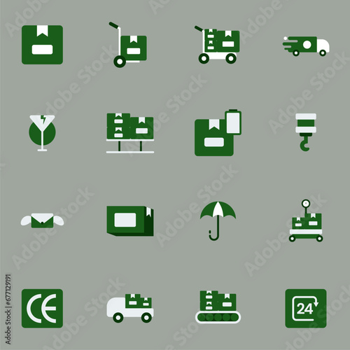 Logistics icon set. Containing distribution, shipping, transportation, delivery, cargo, freight, route planning, supply chain, export and import icons. Solid icon collection.