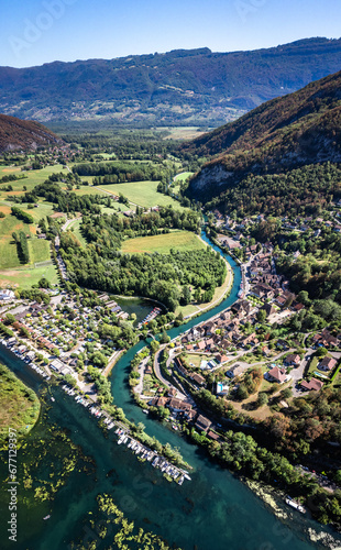 Aerial view of Chanaz  Canal de Savieres in Savoie  France
