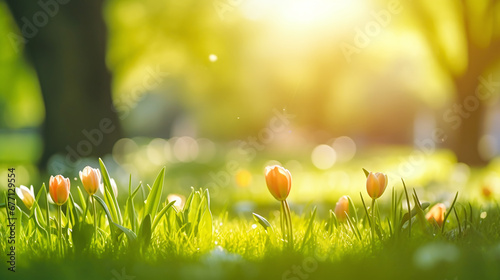 yellow tulips in a spirng meadow