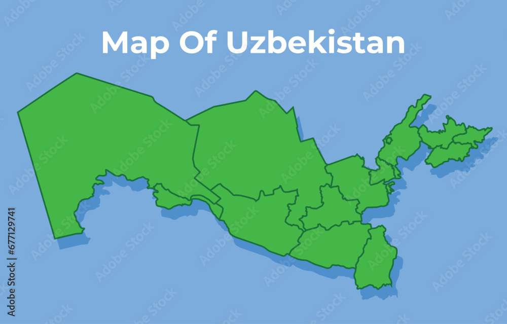 Detailed map of Uzbekistan country in green vector illustration