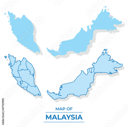 Vector Malaysia map set simple flat and outline style illustration