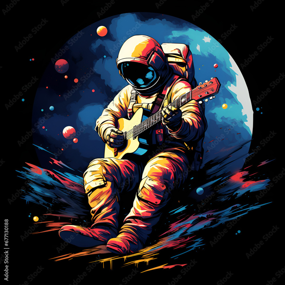 t-shirt design - astronaut playing guitar